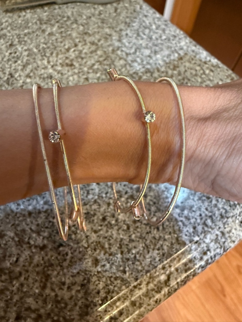Elegant Gold look Bangle Bracelet with Crystal look Accent stretchy